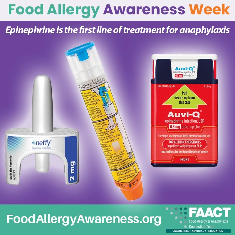 FAAW Epinephrine is the first line of treatment for anaphylaxis